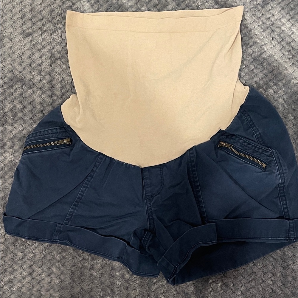 Motherhood Maternity High Waist Navy and Tan Shorts